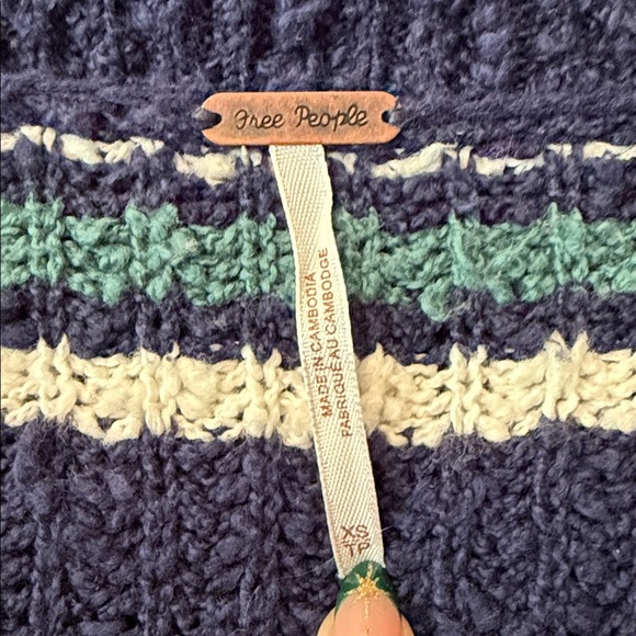 Free People Kennedy Womens XS Sweater Navy, Magenta, Green & Cream Stripes - Picture 2 of 6
